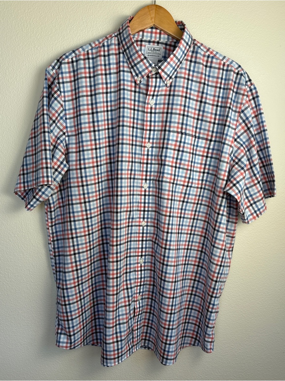 L.L. Bean Men’s Wrinkle-Free Kennebunk Sport Shirt Short Sleeve Plaid XL-REG EUC